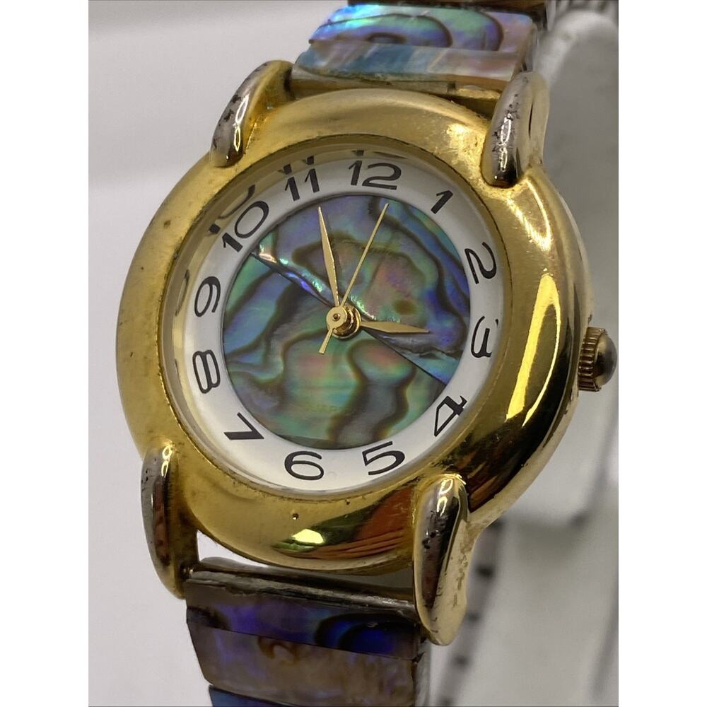 Vintage Abalone Stretch Watch Nelsonic Works New Battery
